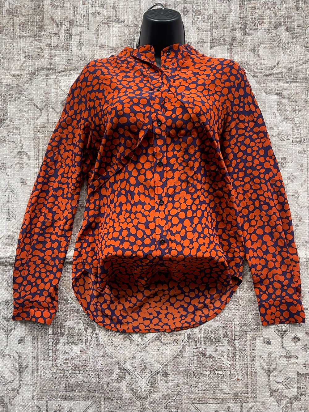Anine Bing Holly Orange Silk Dot Print ButtonDown Shirt